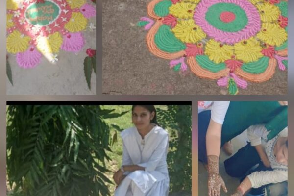 मेहंदी में सोफिया रंगोली में काजल अव्वल जी सी कालेज नंगलाकरन में हुई मेहंदी रंगोली प्रतियोगिता